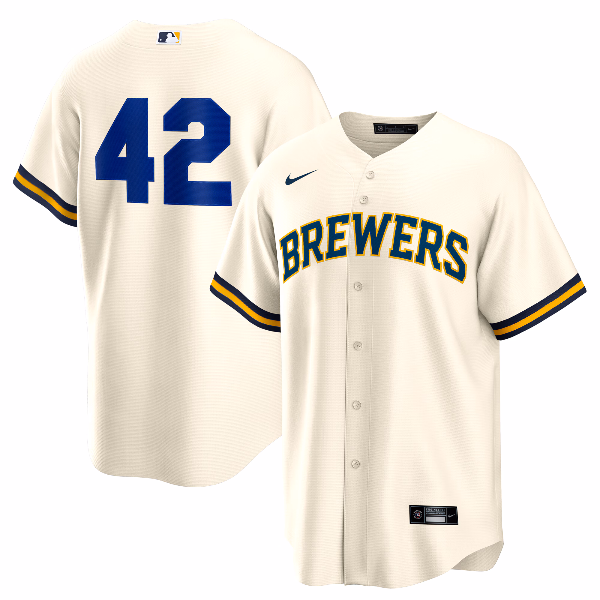Men's Milwaukee Brewers Cream Home  2025 Jackie Robinson Day Replica Jersey