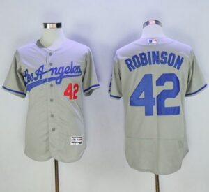 Los Angeles Dodgers #42 Jackie Robinson Grey Flexbase Collection Road Stitched Jersey