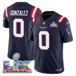 Christian Gonzalez #0 New England Patriots Super Bowl LX Patch Navy Player Game Jersey