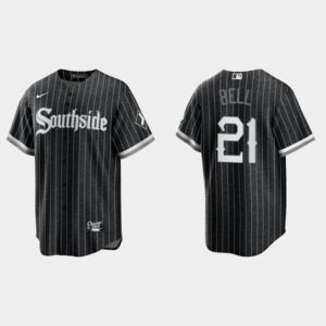 Men's Chicago White Sox #21 George Bell Black 2021 City Connect Cool Base Jersey