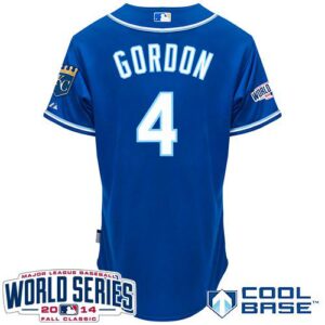 Kansas City Royals #4 Alex Gordon Blue Alternate 2 Cool Base W/2014 World Series Patch Stitched Jersey