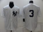 Men's  New York Yankees #3 Babe Ruth White Strip Throwback Cool Base Stitched Jersey
