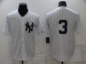 Men's  New York Yankees #3 Babe Ruth White Strip Throwback Cool Base Stitched Jersey