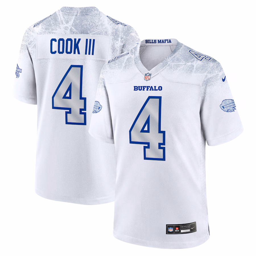 James Cook III #4 Buffalo Bills 2025 Rivalries Collection Game Jersey - White