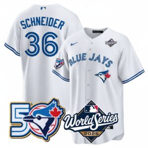 Davis Schneider #36 Toronto Blue Jays 50th World Series Limited Jersey Stitched White