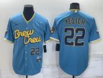 Men's Milwaukee Brewers #22 Christian Yelich 2022 City Connect Powder Blue Cool Base Jersey