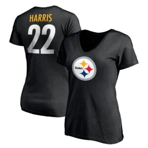 Women's Najee Harris Black Pittsburgh Steelers Player Icon Name & Number V-Neck T-Shirt