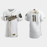 Men's Minnesota Twins #11 Jorge Polanco Flex Base Golden Edition Jersey - White