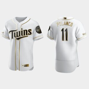 Men's Minnesota Twins #11 Jorge Polanco Flex Base Golden Edition Jersey - White
