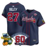 Austin Riley #27 Atlanta Braves 60th Patch Alternate Limited Player Jersey - Navy