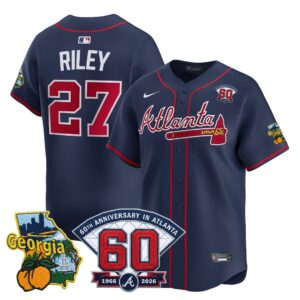 Austin Riley #27 Atlanta Braves 60th Patch Alternate Limited Player Jersey - Navy