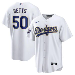 Men's Los Angeles Dodgers #50 Mookie Betts  2021 Gold Program Cool Base Jersey
