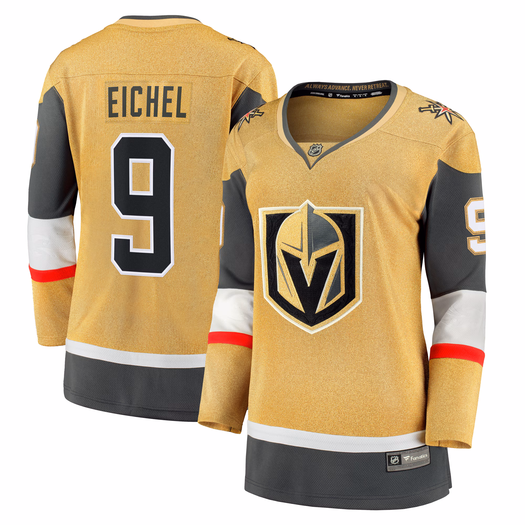 Women's Vegas Golden Knights Jack Eichel #9 Fanatics Gold Home Breakaway Player Jersey