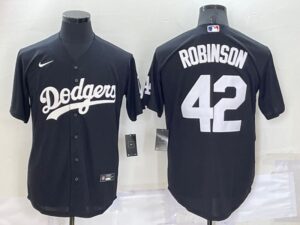 Men's  Los Angeles Dodgers #42 Jackie Robinson Black Stitched Cool Base Jersey