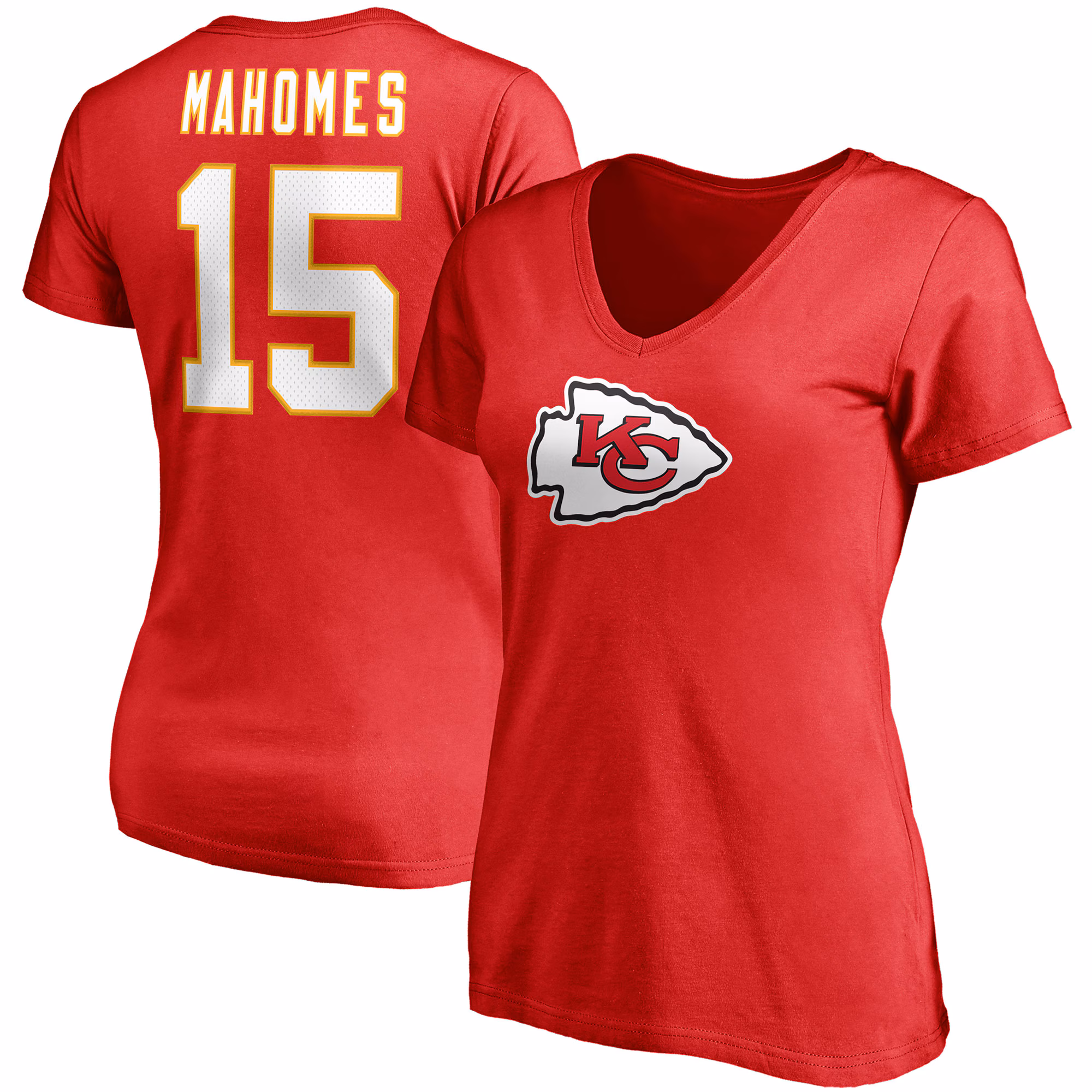 Women's Patrick Mahomes Red Kansas City Chiefs Player Icon Name & Number V-Neck T-Shirt