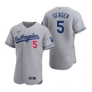 Men's Los Angeles Dodgers #5 Corey Seager  Gray 2020 Road Flex Base Jersey