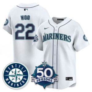 Bryan Woo #22 Seattle Mariners 50th Anniversary & AL West Vapor Premier Limited Jersey - White