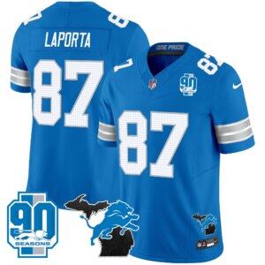 Sam Laporta #87 Detroit Lion 2025 Michigan & 90th Year Patch Vapor Jersey - All Stitched