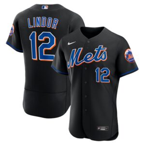 Men's New York Mets #12 Francisco Lindor  Black 2022 Alternate Player Jersey