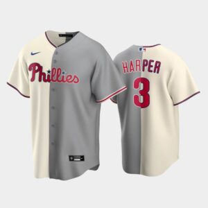 Men's Philadelphia Phillies Split Replica #3 Bryce Harper White-Gray Jersey
