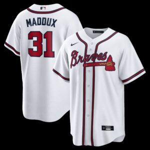 Atlanta Braves Greg Maddux #31 White Home Retired Player Replica Jersey