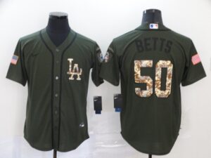 Men's Los Angeles Dodgers #50 Mookie Betts Green Salute To Service Stitched Cool Base  Jersey