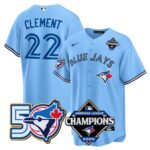 Ernie Clement #22 Toronto Blue Jays 50th American League Champions Jersey Stitched Light Blue