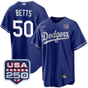 Mookie Betts #50 Los Angeles Dodgers 250th Patch Alternate Jersey - Royal