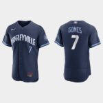 Men's Chicago Cubs #7 Yan Gomes Navy 2021 City Connect Jersey