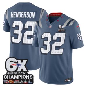 TreVeyon Henderson #32 New England Patriots 6-Time Champions Patch 2025 Rivalries Collection Game Jersey - Storm Blue