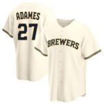 Men's Milwaukee Brewers #27 Willy Adames Cream Cool Base Home Jersey