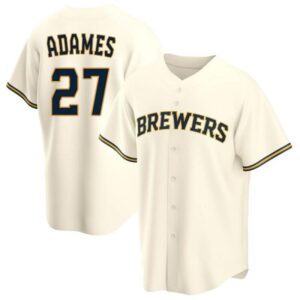 Men's Milwaukee Brewers #27 Willy Adames Cream Cool Base Home Jersey