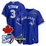 Myles Straw #3 Toronto Blue Jays 50th Red Maple Leaf Patch World Series Limited Jersey Stitched - Royal