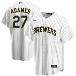 Men's Milwaukee Brewers #27 Willy Adames White Cool Base Jersey