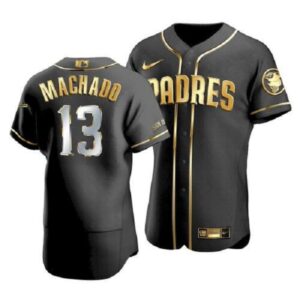 Men's San Diego Padres #13 Manny Machado Black Golden Edition Jersey