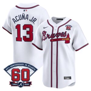 Ronald Acuña Jr. #13 Atlanta Braves 60th Patch Home Limited Player Jersey - White