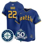 Bryan Woo #22 Seattle Mariners 50th Anniversary & AL West Vapor Premier Limited Jersey - Connect
