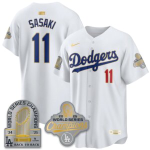 Roki Sasaki #11 Los Angeles Dodgers 9x Champs Gold Collection Stadium Vapor Limited Jersey - All White