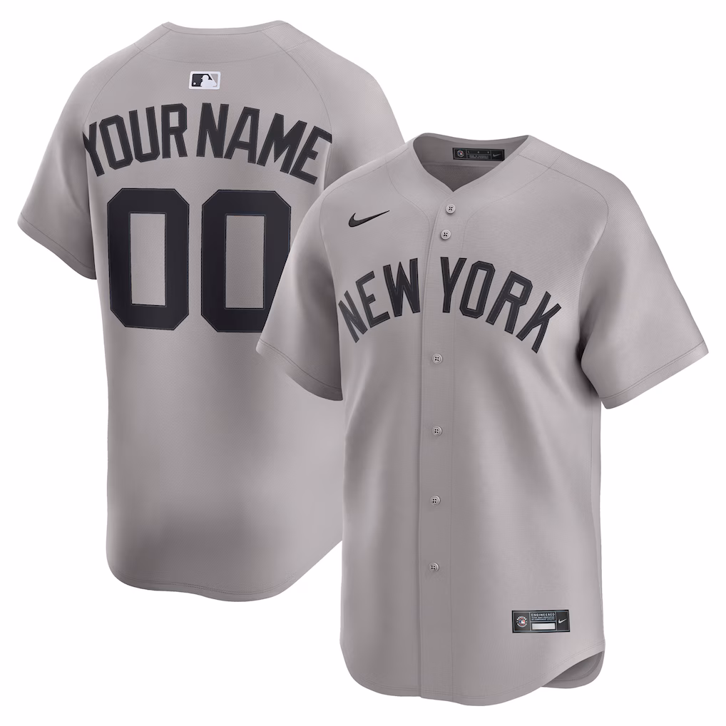 Custom New York Yankees Away Limited Jersey - Gray