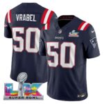 Mike Vrabel #50 New England Patriots Super Bowl LX Patch Navy Player Game Jersey