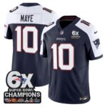 Drake Maye #10 New England Patriots 6-Time Champions Patch Game Jersey - Navy/White