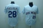 Milwaukee Brewers #28 Prince Fielder Stitched White Blue Strip Jersey
