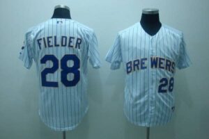Milwaukee Brewers #28 Prince Fielder Stitched White Blue Strip Jersey