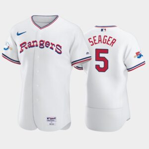 Men's Texas Rangers #5 Corey Seager 1972 Throwback White 50th Anniversary Home Flex Base Jersey