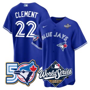 Ernie Clement  #22 Toronto Blue Jays 50th 2025 World Series Limited Jersey Stitched Royal