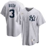 Men's  New York Yankees #3 Babe Ruth Home Cooperstown Collection Player White Jersey