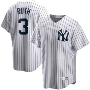 Men's  New York Yankees #3 Babe Ruth Home Cooperstown Collection Player White Jersey