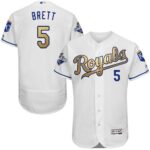 Kansas City Royals #5 George Brett White 2015 World Series Champions Gold Program FlexBase Stitched Jersey