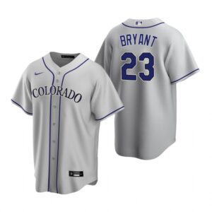Men's  Colorado Rockies #23 Kris Bryant  Gray Replica Road Cool Base Jersey