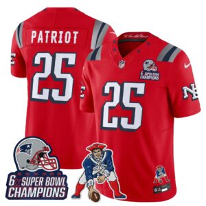 Patriot #25 New England Patriots 2025 Rivalries 6x Champions & Throwbacks Mascot Patch Vapor Limited Jersey - All Stitched